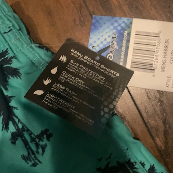 MENS GREEN PRINTED SWIM SHORTS LINED W/DRAWSTRING - Picture 8 of 8